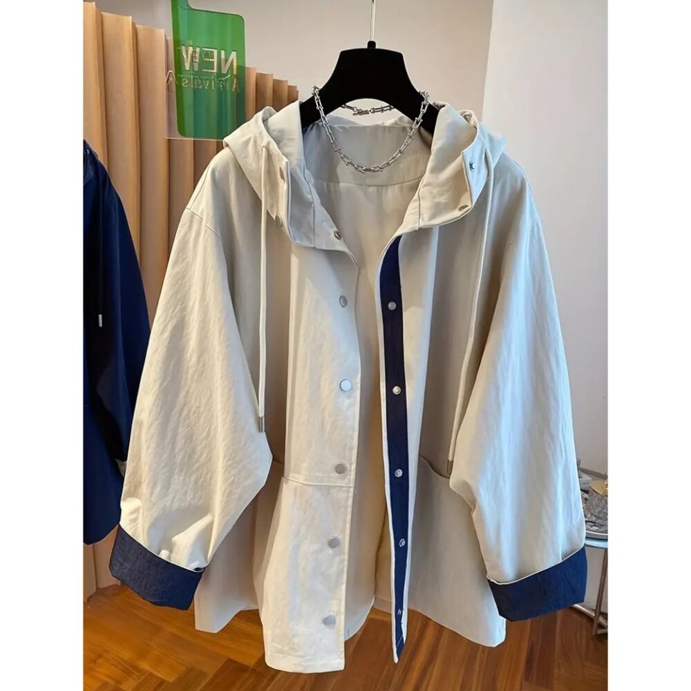 Chic Versatile Windbreaker Hooded Coat - Loose Fit, High End & Classy